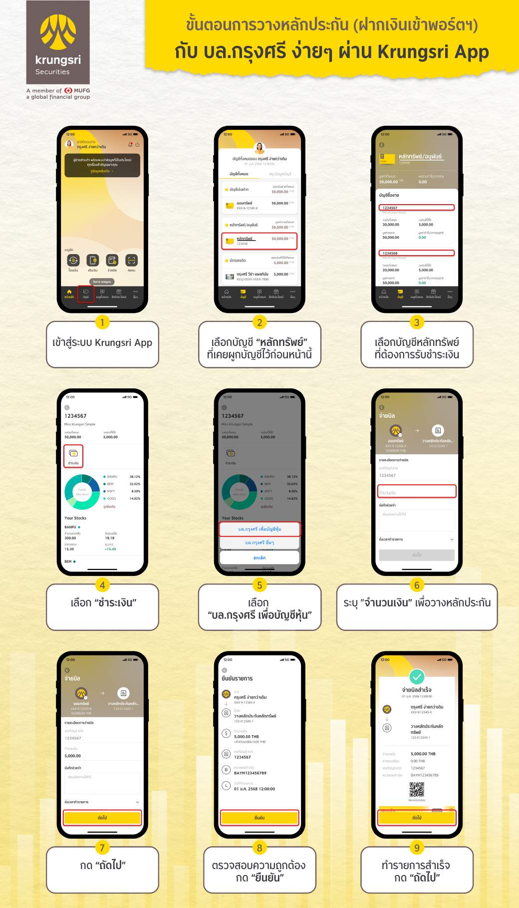 วางหลักประกันกับ บล.กรุงศรี ง่ายๆ ผ่าน Krungsri Mobile App (Krungsri)